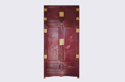 贵州高端中式家居装修深红色纯实木衣柜