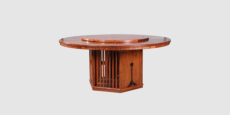 贵州中式餐厅装修天地圆台餐桌红木家具效果图